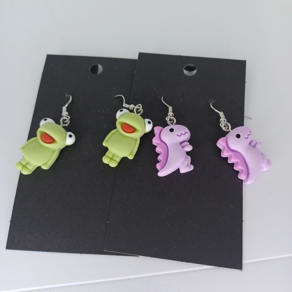 Handmade Frog and Dinosaur Earrings - Picture 3 of 4